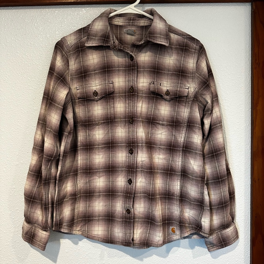 Carhartt Plaid Button Down Shirt - Purple and Cream Women’s Size Medium